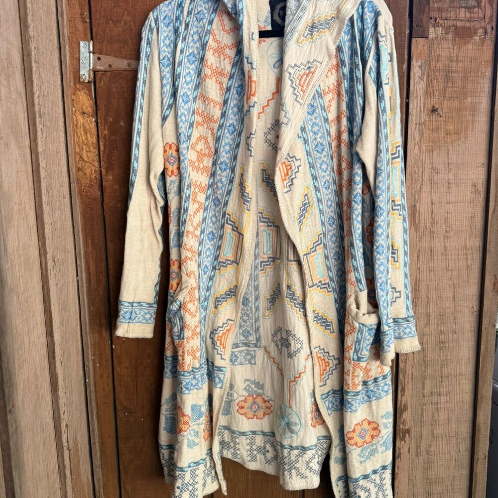 RARE Johnny Was Biya embroidered hooded duster jacket EUC
